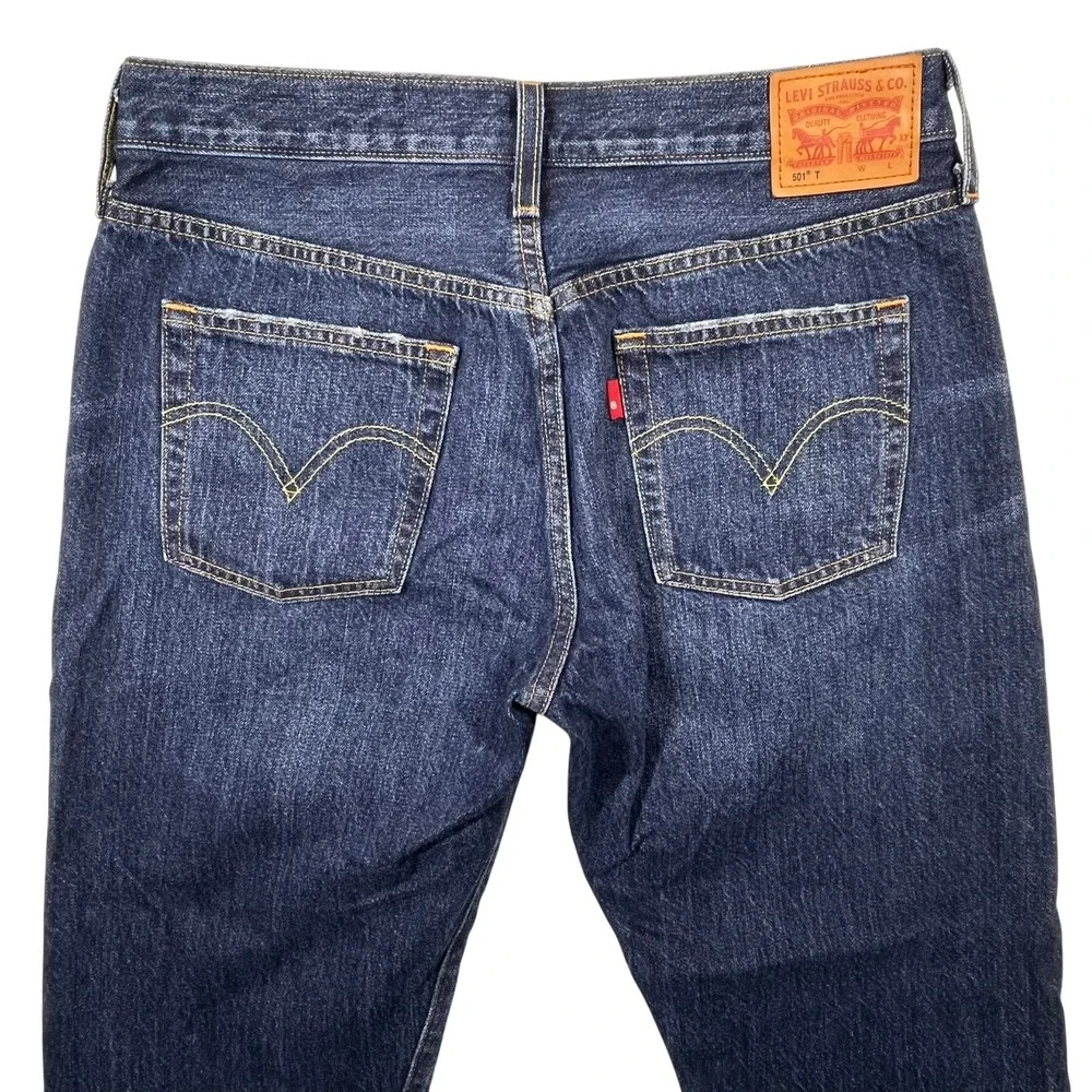 Levi's 501 T Tapered Jeans Men's 31x28 Dark Wash Distressed Denim Button Fly